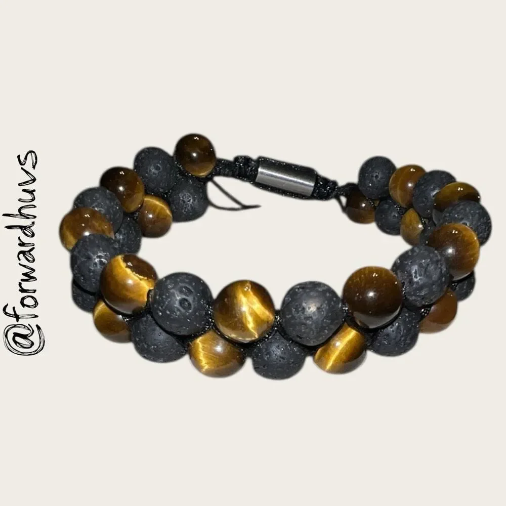Tiger Eye, Mate Onyx & Lava Rock 6mm Adjustable Bead Bracelet